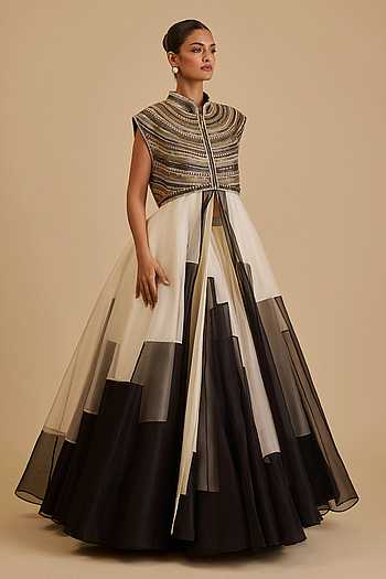 Engineered Panelled Organza Anarkali