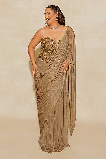Golden Scarab Pre-Draped Saree With Corset