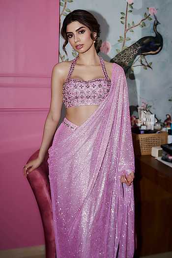 Pink Mystic Pre-Draped Saree Set