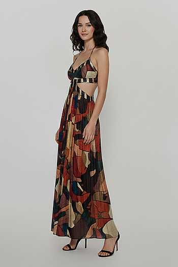 Buy Brown Chinon Halter Neck Bohemian Mosaic Print Maxi Dress For Women by  House Of Varada Online at Aza Fashions.