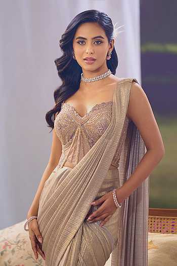 Pre-Draped Saree With Handwork Corset