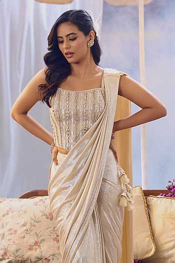 Pre-Draped Lycra Saree With Embroidered Corset
