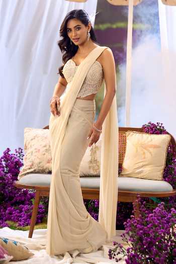 Pre-Draped Saree With Embellished Blouse 