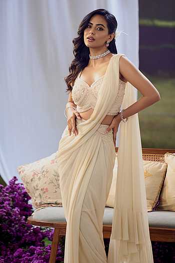 Pre-Draped Saree With Handwork Net Blouse