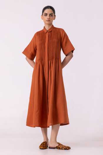 Buy Orange Linen Collared Minerva Rust Shirt Dress For Women by The Summer  House Online at Aza Fashions in AU