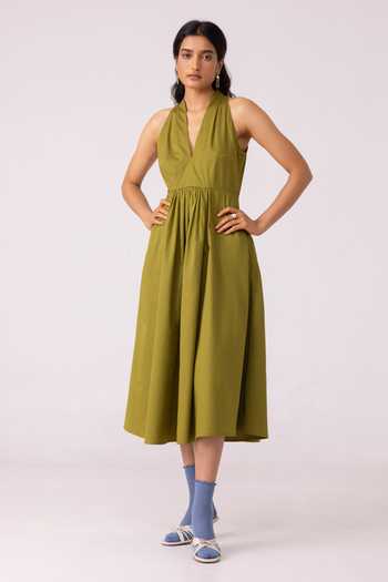 slim fit dress slacks Girls Linen Summer Dress Olive Green – The Vintage Teddy