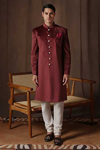 Cotton Velvet Sherwani Jacket & Pant Set