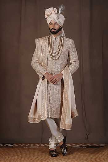 Embroidered Jacquard Silk Sherwani Set