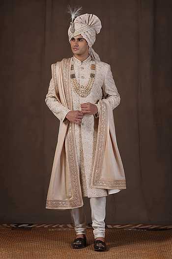Hand Embroidered Jacquard Silk Sherwani Set
