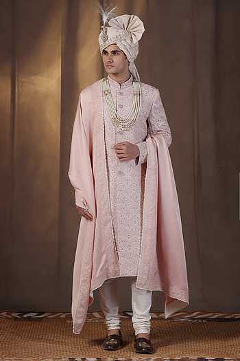 Hand Embroidered Jacquard Silk Sherwani Set