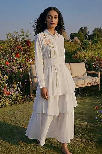 Embroidered Shirt Skirt Set