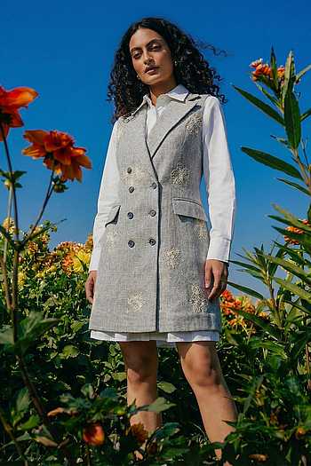 Floral Embroidered Jacket & Dress Set