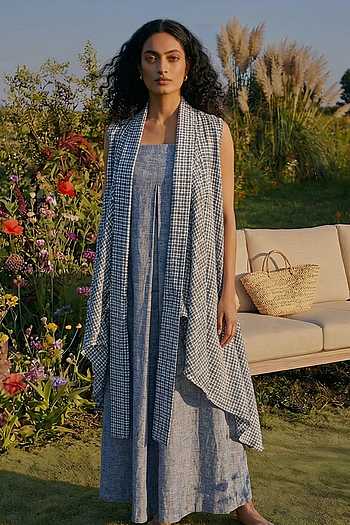 Striped Cotton Blend Cape & Jumpsuit Set