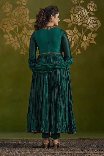 green emerald velvet dress Green Embroidered Silk Anarkali