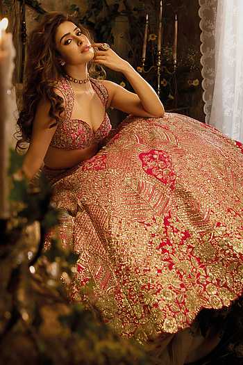 Scarlet Embroidered Bridal Lehenga Set