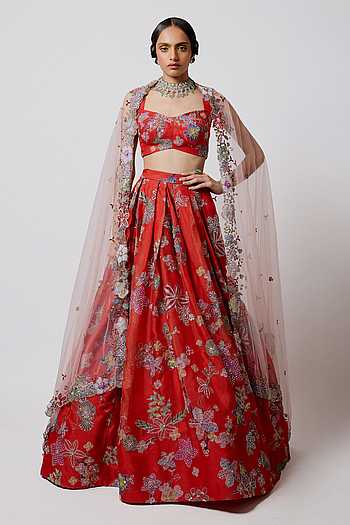 Ambrosia Red Pleated Lehenga Set