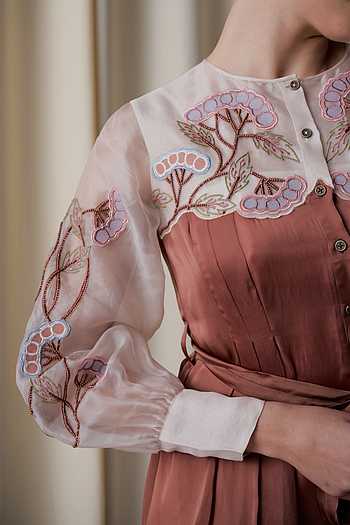 Buy Brown Organza, Satin, Silk Organza, Cotton Rustwood Grape