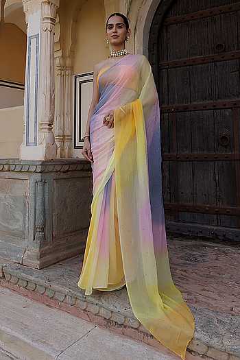 Pre-Draped Chiffon Saree With Blouse
