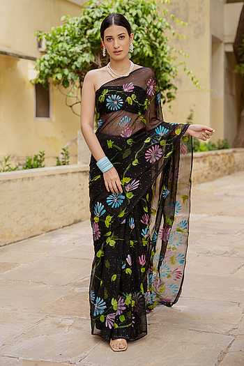 Handpainted Chiffon Pre-Draped Saree With Blouse