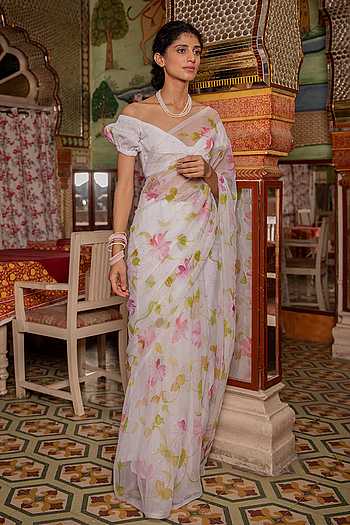 Handpainted Pre-Draped Saree & Blouse Set