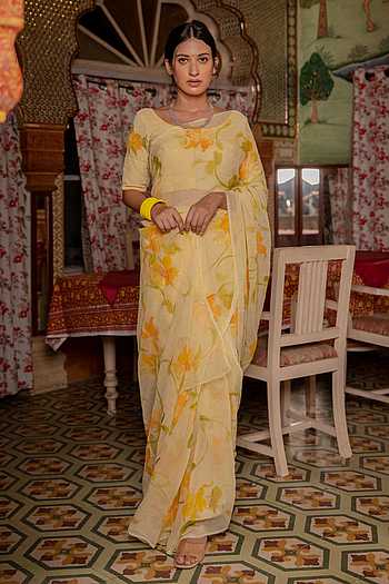 Handpainted Chiffon Draped Saree With Blouse