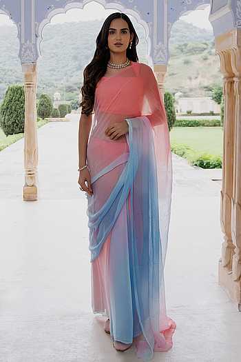 Pre-Draped Chiffon Saree & Blouse Set