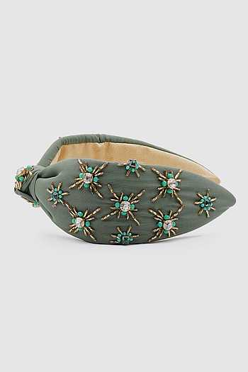 Green Embroidery Headband with Gold Accents Emerald Green Embroidered Headband, Festival Headwear, St  main image 3