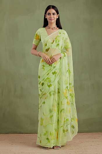 Handpainted Chiffon Saree & Blouse Set