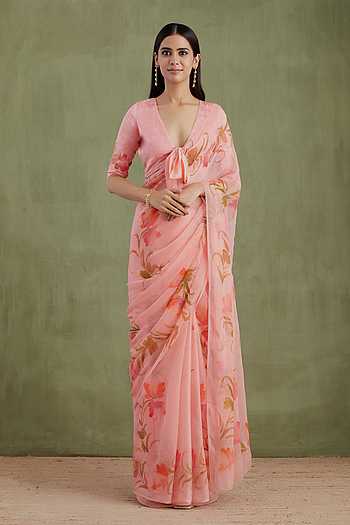 Handpainted Pre-Draped Saree & Blouse Set