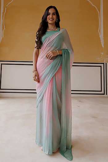 Pre-Draped Chiffon Saree & Blouse Set