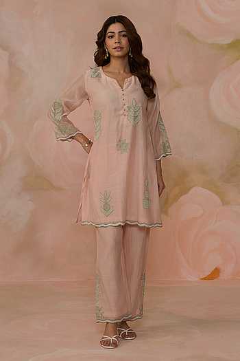 Hand Embroidered Chanderi Kurta & Pant Set