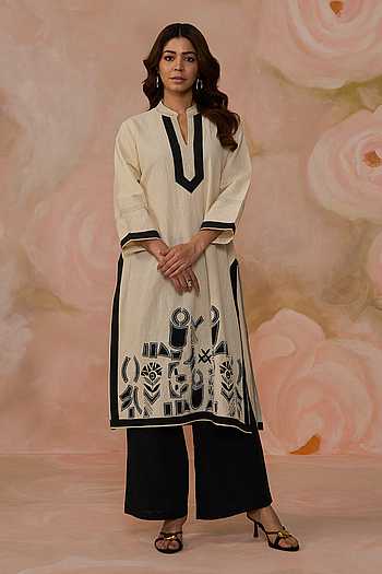 Hand Embroidered Linen Kurta & Palazzo Set