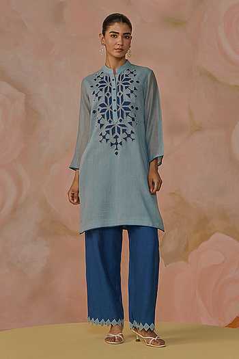 Hand Embroidered Chanderi Kurta & Pant Set