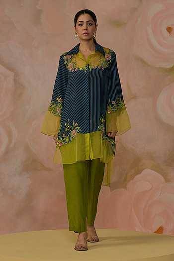 Hand Embroidered Cotton Silk Kurta & Pant Set