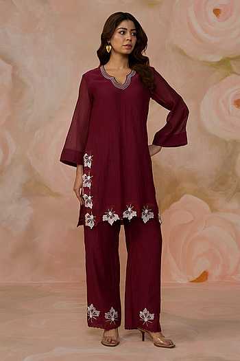 Hand Embroidered Chanderi Kurta & Pant Set