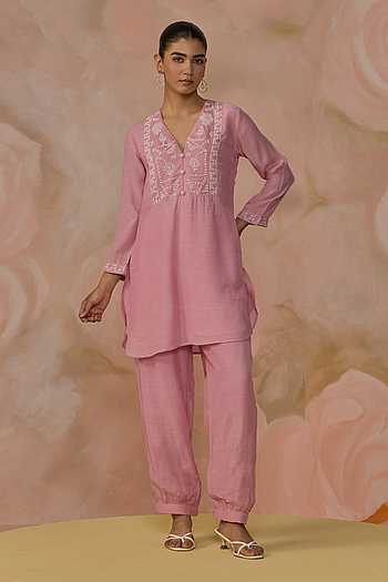 Hand Embroidered Cotton Silk Kurta & Pant Set