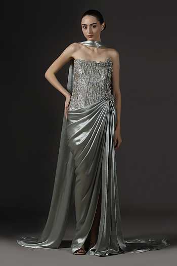 Hand Embroidered Gown & Drape Set