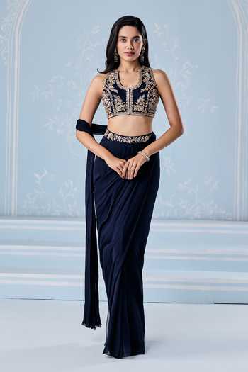 Elidi Embroidered Blouse & Pre-Draped Saree Set