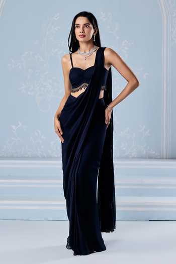 Hand Work Aari Pre-Draped Saree & Blouse Set