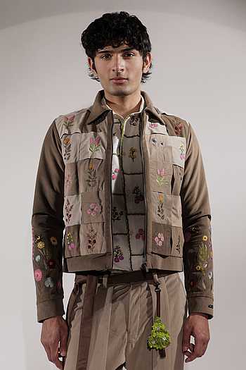 Stamp Floral Embroidered Woven Jacket