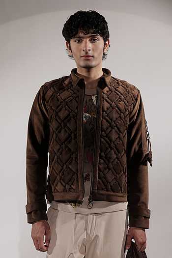 Back Pocket Detailing Woven Suede Jacket