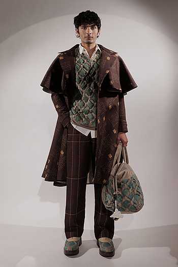 Postcard Print Flared Trench Coat