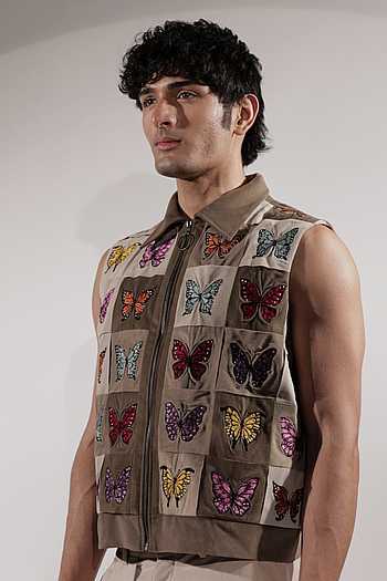 Embroidered Butterflies Sleeveless Jacket