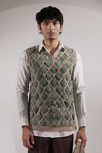 Interwoven Green & Beige Vest