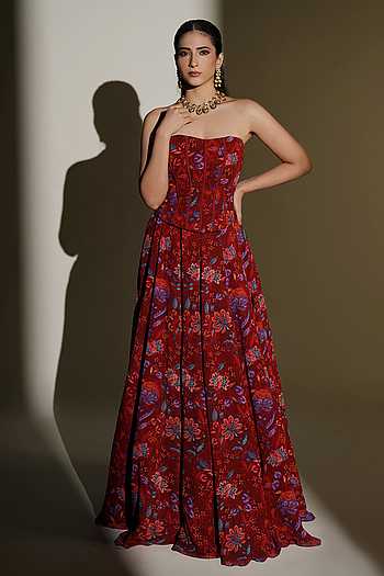 Scarlet Print Corset With Lehenga
