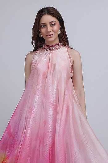 open lace back dress Pink Sequin Crowl Neck Choker Dress