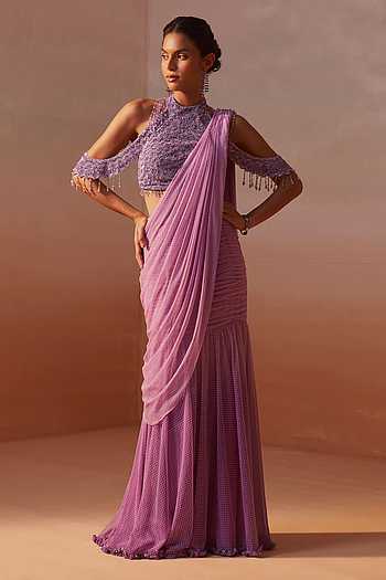 Fishtail Pre-Draped Saree With Backless Blouse
