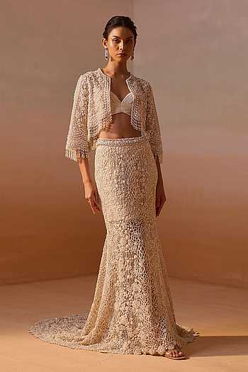 Embellished Trail Skirt Set With Jacket