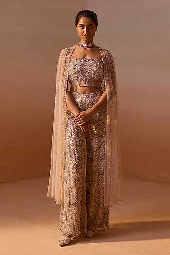 Tonal Embroidered Cape Trouser Set