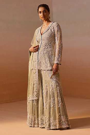Embroidered Peplum Kurta Sharara Set